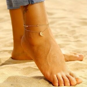 Golden double chain moon anklet